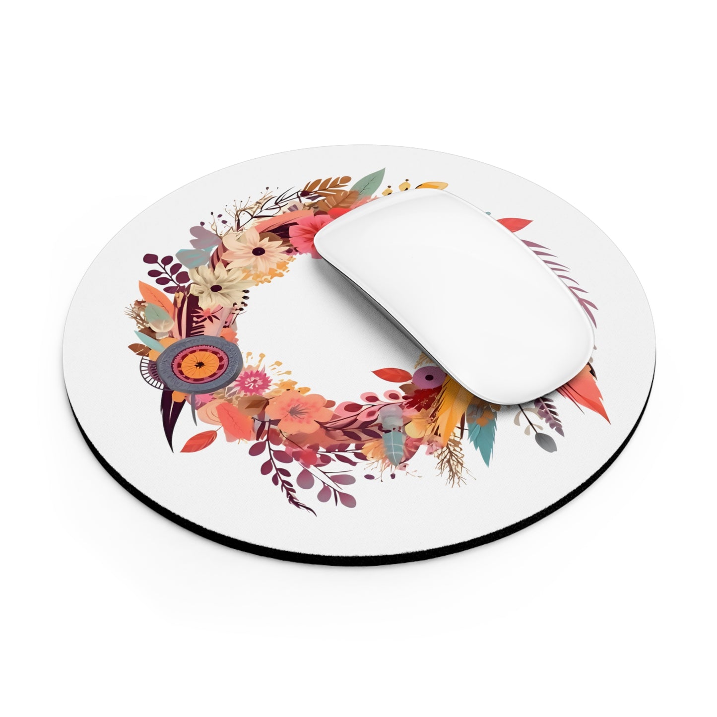 Whimsical Feather Wreath Mousepad