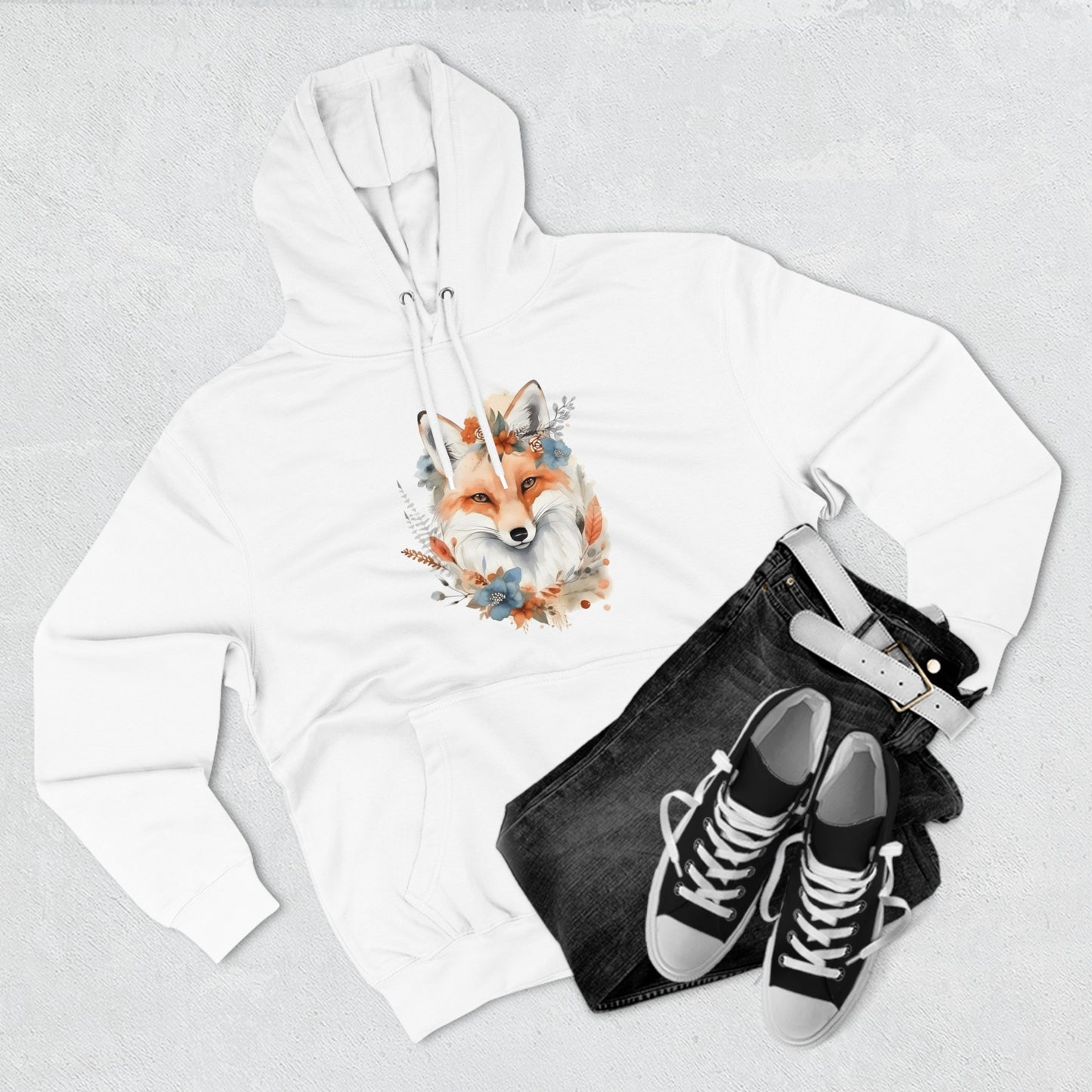 Watercolor Fox and Flowers Hoodie (Unisex)