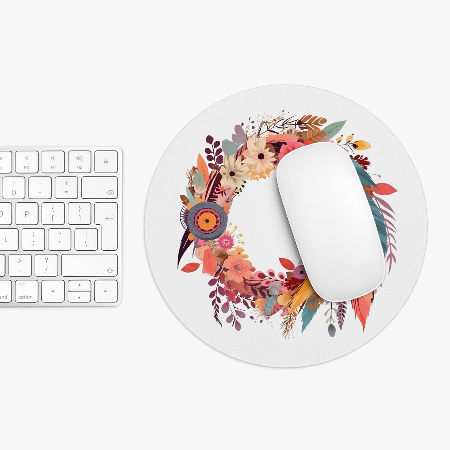 Whimsical Feather Wreath Mousepad